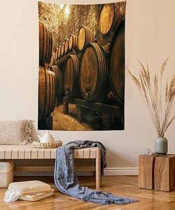 Lunarable Winery Tapestry Queen Size, Barrels for Storage of Wine Italy Oak Container in Cold Dark Underground Cellar, Wall Hanging Bedspread Bed Cover Wall Decor, Queen Size, Apricot Brown