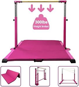 GBVUGY Gymnastics Kip Bar with Mat for Home Indoor Training,Horizontal Bar for Kids Girls Junior,Adjustable Arms from 3' - 5' Gym Equipment,1-4 Levels,300lbs Weight Capacity