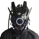 KYEDAY Punk Mask Cosplay for Men, Futuristic Punk Techwear, Round Light with Braids Mask Cosplay Halloween Fit Party Music Festival Accessories… (white)