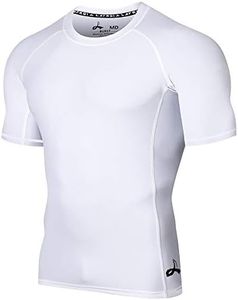 LAFROI Men's Short Sleeve UPF 50+ Baselayer Skins Compression Rash Guard (Sym White, Medium)
