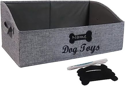 Brabtod Large Dog Toy Bin Collapsible Dog Toy Box Fabric Trapezoid Dog Toy Basket Storage for organizing pet Toys/Blankets/leashes/Rope Toys/Clothing-Can be Personalized-Gray