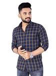 KAKA ENTERPRISES Men's Regular Fit Long Sleeves Collared Neck Casual Small Checkered Cotton Shirt (Cream-M)