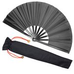 Zolee Large Rave Folding Hand Fan for Men/Women - Chinese Japanese Solid Kung Fu Tai Chi Handheld Fan with Fabric Case - for EDM, Music Festival, Club, Event, Party, Dance, Performance, Gift (Black)