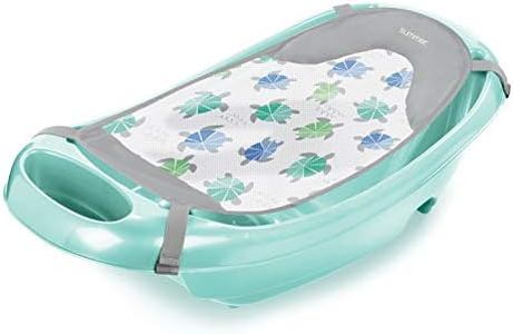 Summer Infant Splish 'n Splash Newborn to Toddler Tub (Aqua) - 3-Stage Tub for Newborns, Infants, and Toddlers - Includes Fabric Newborn Sling, Cushioned Support, Parent Assist Tray, and a Drain Plug