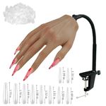 XMASIR Silicone Practice Hand Kit for Acrylic Nails with 500pcs Nail Strips, Flexible Realistic Soft Resuable Fake Hand for Nail Mannequin Display Nail Beginner (RH)