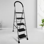 TRENDY Carbon Steel 5 Step-Ladder For Home | Heavy Duty Foldable Ladder With Wide Ant-Slip Steps And Anti-Skid Shoes