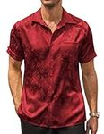 COOFANDY Mens Summer Hawaii Shirts Short Sleeve Like Silk Satin Jacquard Shirt Casual Button Down Beach Shirts