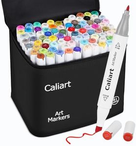 Caliart Alcohol Based Markers, 81 Colors Art Drawing Markers Set Dual Tip Fine & Chisel Permanent Colored Sketch Pens, with Case for Artists Adults Coloring Book Illustration