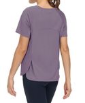 THE GYM PEOPLE Women's Short Sleeve Workout Shirts Lightweight Quick Dry Athletic Tops with Side Slits Grey Purple