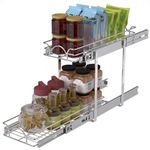 OCG 2 Tier Pull Out Cabinet Organizer (9.5" W x 21" D), Pull Out Drawers for Kitchen Cabinets, Pull Out Shelves for Base Cabinet Organization in Kitchen Bathroom Pantry, Chrome Finish