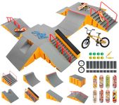 Tlater Finger Skateboard Park Kits,14-in-1 Bigger Finger Skateboard Ramp Set with 14 Ramps, 8 Fingerboards, 1 Finger Bike, DIY Assembly Fingerboard Skatepark for Kids Birthday Gift