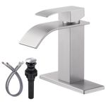 Brushed Nickel Bathroom Faucet ARCORA Waterfall Spout Faucet for Bathroom Sink Single Handle Mixer Tap Lavatory Vanity Sink Faucet with Deck Plate and Pop Up Drain, 1 or 3 Hole