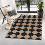 Lahome Checkered Easy Jute Entryway Rug, 3x5 Black Outdoor Patio Rug Washable Area Rugs for Living Room Farmhouse Neutral Rug, Non Slip Indoor Door Mat Diamond Rug for Entry Deck Camping