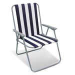 ASAB Folding Garden/Patio Spring Deck Chair With Arms | Comfortable Fabric Seat For Picnic, Camping, Beach, Fishing Outdoor | (Navy Blue with White Stripes)