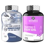 NATURYZ Imported Icelandic COD Liver Oil Combo Pack for Immunity Skin Eye Muscle Joint Health & Triple Strength Omega 3 Fish Oil 2500mg with Highest Strength (EPA 1200mg DHA 800mg)