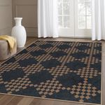 Lahome Checkered Easy Jute 5x7 Rug, Black Area Rug for Living Room Bedroom Stain Resistant Dining Room Rug, Farmhouse Outdoor Patio Non Slip Large Washable Rugs for Office Backyard Deck