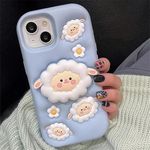 COVERLY for iPhone 14 Pro 3D Cartoon Sheep Flock Case,Full Protective Funda Cotton Candy Cloud Pop Back Case with Holder Cute Soft Silicone Fashion Aesthetic Cover for Apple iPhone 14 Pro