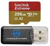 SanDisk Extreme 256GB MicroSD Card for Mavic Mini 2 DJI Drone Flycam - Class 10 4K UHD U3 A2 V30 SDXC (SDSQXA1-256G-GN6MN) Bundle with (1) Everything But Stromboli MicroSDXC Memory Card Reader