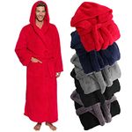 Ross Michaels Mens Luxury Robe Hooded Big and Tall - Long Plush Fleece Bath Robe with Hood and Pockets- Gift Men and Teens, Red, Large-X-Large