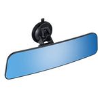 12'' Large Anti Glare Rear View Mirror with Suction Cup, Stick on Universal Frameless Inside Rearview Blue Mirror with Parabolic Wide Angle Mounted on Windshield for Car Marine Auto Boat Truck SUV Van