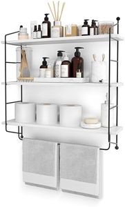 Sorbus 3-Tier Floating Bathroom Shelves for Wall - Wood Wall Storage for Towels, Over The Toilet Storage Cabinet, Gaming Floating Shelves, Bathroom Accessories, and Home Decor (White)