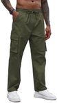 COOFANDY Men Cargo Work Pants Hiking Pants Workout Joggers Sport Pants Pockets, Army Green, XX-Large