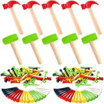 AIHSUMC 10 Pcs Kids Wooden Hammer Toy with 100 Pcs Colorful Wood Golf Tees, Small Plastic Hammer Simulation Hammers Educational Toys for Children Gift Birthday Party (Red and Green)