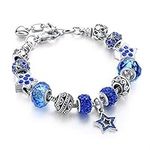 Capital Charms Blue Star Silver Plated Charm Bracelet Set, Jewelry Gifts with Beads, Charms, and Adjustable Snake Chain