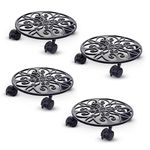 Sharpex Pack of 4 Metal Caddy Iron Dolly with Pre-Installed Wheels – Rustproof, Sturdy Plant Stand/Trolley with Locking Wheels for Indoor/Outdoor (Black)