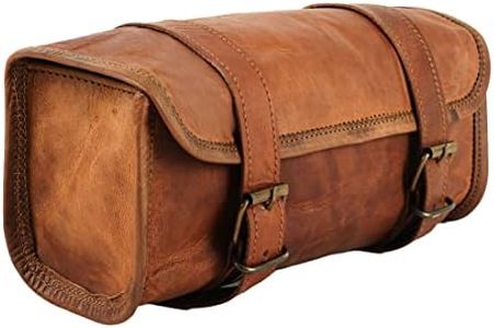 Genuine Leather Vintage Motorcycle 2 Strap Buckle Closure Tool Bag Brown Handlebar Sissy Bar Tool Pouch Roll Bags 10"