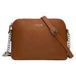 David Jones - Women's Small Crossbody Bag - Chain Shoulder Bag - Saffiano PU Faux Leather Rigid Messenger Bag - Evening Party City Clutch - Ladies Zip Handbag - Fashion Elegant Simple - Camel Brown