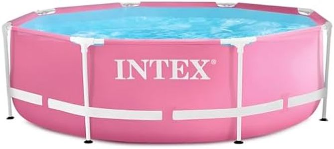 Intex 28290EH 8 Feet by 30 Inches Easy to Assemble Large Round Metal Frame Above Ground Swimming Pool with Dual Suction Outlet Fittings, Pink