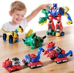 Dimoarch Magnetic Dinosaur Transforming Robot Toys, 6-in-1 Dino Construction Trucks for Kids, Magnetic Car Toys for Boys Girls Age 3 4 5 6 7 8, STEM Educational Christmas Building Gift
