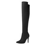 DREAM PAIRS Women's Over The Knee Thigh High Boots Long Stretch Pointed Toe Stiletto High Heels Fall Sexy Boots, Black Suede, 9