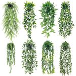 Der Rose 8 Pack Fake Plants Hanging with Pots Artificial Eucalyptus Vines Faux Hanging Plants Indoor for Room Wall Shelf Outdoor Decor