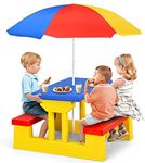 HONEY JOY Kids Picnic Table Set, Table Bench Set for Toddlers w/Removable Umbrella, Indoor Outdoor Portable Picnic Table Bench Set for Tea Time & Sturdy, for Home, Garden & Patio (Primary)