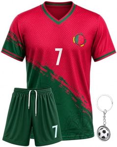 Kids Soccer Jersey and Shorts Training Set - Breathable Soccer Uniform and Fans Jerseys Gift,Size 4-14 Years (US, Age, 4 Years, 5 Years, Red, Portugal)