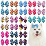 JpGdn 24Pcs/12 Pairs Birthday Dog Hair Bows with Rubber Band Cake Balloons Flags Confetti Cupcakes Gifts Candles Print for Large Breed Dogs Girl Boy Bowknot Topknot Holiday Grooming Hair Accessories