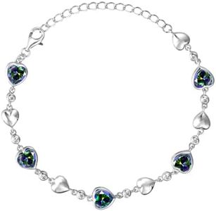 Carleen June Birthstone Bracelet Sterling Silver Alexandrite Bracelet for Women Heart Station Tennis Bracelet Jewelry Gifts for Women