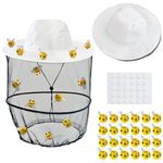 Apragaz 56pcs Beekeeper Set Including 2 Beekeeper Hats with Veil, 24 Wool Felt Bees, 30 Double-Sided Adhesive Dots- Couples Halloween Costumes for Mens and Women's Bee Keeper Costume Supplies