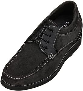CALTO Men's Invisible Height Increasing Elevator Shoes - Premium Suede Lightweight Lace-up Casual Shoes - 3 Inches Taller, Black, 7.5