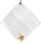 Team Golf NFL MINNESOTA VIKINGS Microfiber Towel - 15" X 15" (White) with Carabiner Clip, Premium Microfiber with Deep Waffle Pockets - Superior Water Absorption and Quick Dry Golf Cleaning Towel