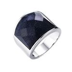 Daesar Men Promise Ring Silver, Mens Rings Stainless Steel Blue Sandstone 19MM Custom Engrave Personalized Ring Size R 1/2