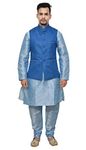 MAG Men's Banarasi Dupion Silk Sky Blue Kurta Churidar with Sky Blue Jute Waistcoat - Indian Ethnic Wear for Men - Party, Wedding, Festive, Casual - Traditional Jacket Kurta Set 40