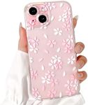 Lovmooful Compatible for iPhone 15 Plus Case Cute Clear Flower Floral Scatter Design for Girls Women Soft TPU Shockproof Protective Girly for iPhone 15 Plus-(White Pink Floral) 2