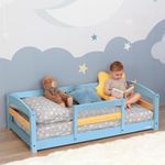 Ocodile Toddler Bed with Rails | Low Montessori Floor Bed Frame for Kids | Standard Crib Size Wooden Frame for Independent Toddlers 1-3 - Varnished