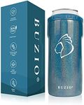 BUZIO Beer Bottle Cooler, Skinny Can Cooler 4-IN-1 for 12oz Glass Bottles or Regular Cans, Stainless Steel Vacuum Insulated Drink Holder, Beverage Can Insulator, Sweat-Free, BPA-Free, Gorgeous Blue