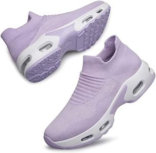 DOUSSPRT Womens Walking Shoes Slip on Sock Sneakers Lady Girls Nurse Mesh Air Cushion Platform Loafers Fashion Casual, Lightpurple, 5.5