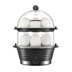 Chefman Electric Egg Cooker Boiler, Rapid Poacher, Food & Vegetable Steamer, Quickly Makes Up To 12, Hard or Soft Boiled, Poaching and Omelet Trays Included, Ready Signal, BPA-Free, Black