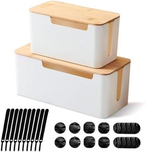 [Set of 2] Wood Cover Cable Management Box Set, Wire Ties Included to Organize Desk Cord Cables, Hide TV Computer Wires, Power Strips, USB Hub to Make Your Home, Office Neat and Clean